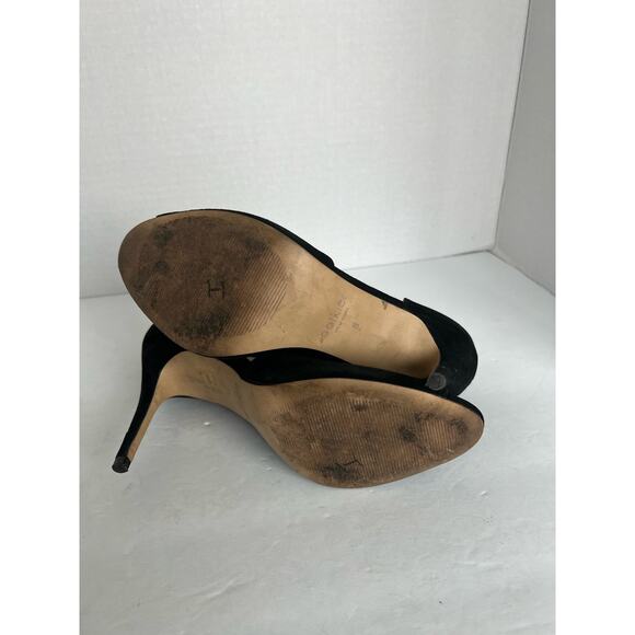 BOTKIER Black Adelia Asymmetric D’Orsay Peep Toe Suede Stiletto Pumps Size 8M - Picture 8 of 10